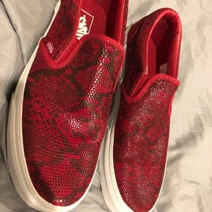Red and Black Snakeskin Printed Slip-On Vans
